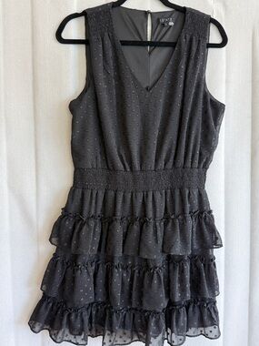 1. State Black Ruffle style with tiered mini dress.